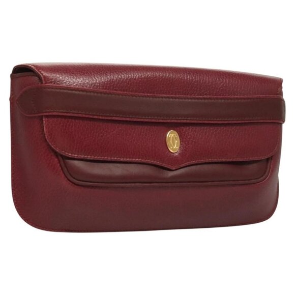 CARTIER Must Line Clutch Bag Leather Bordeaux Gold - Picture 1 of 16